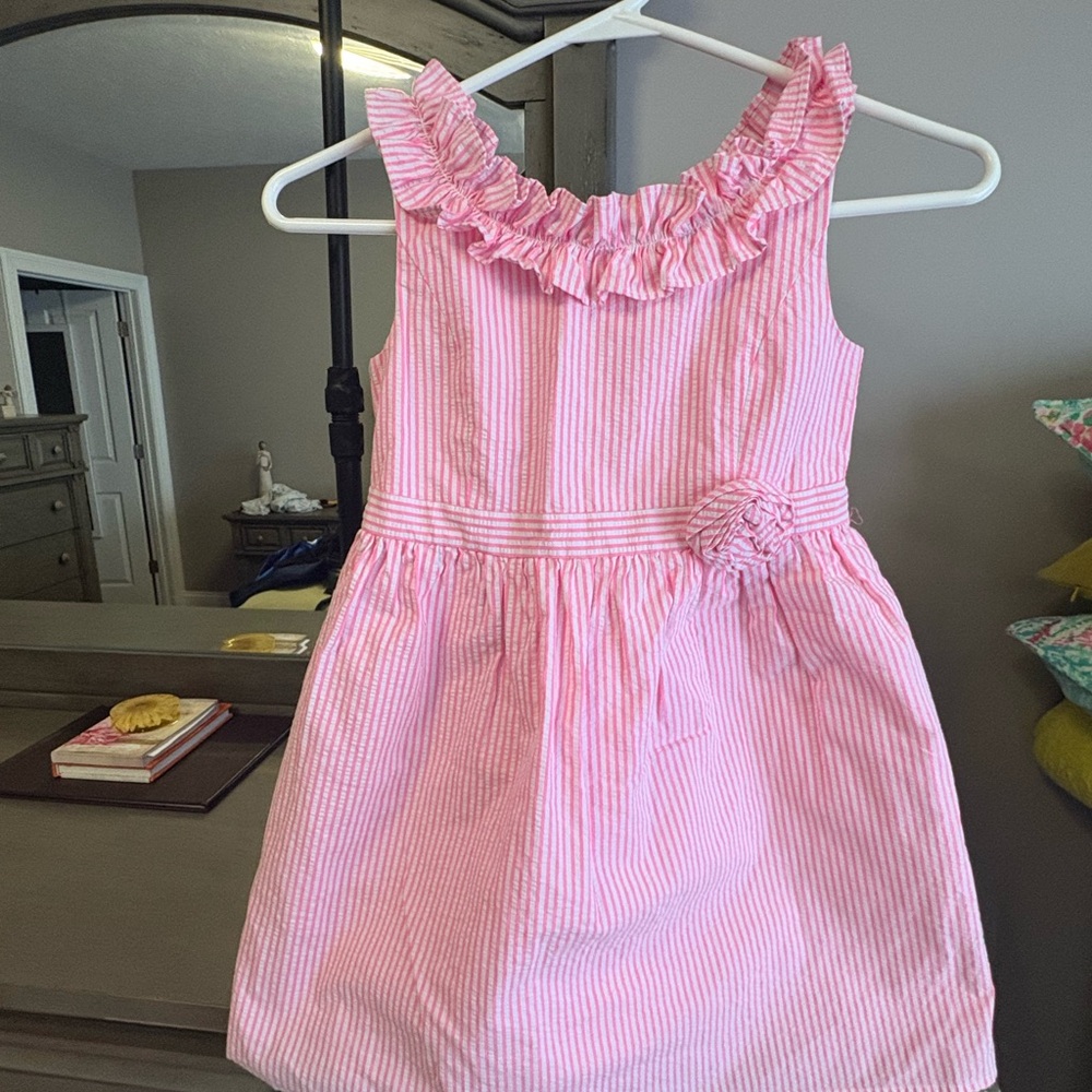 Lilly Pulitzer Pink & White Striped Ruffle Neck Dress